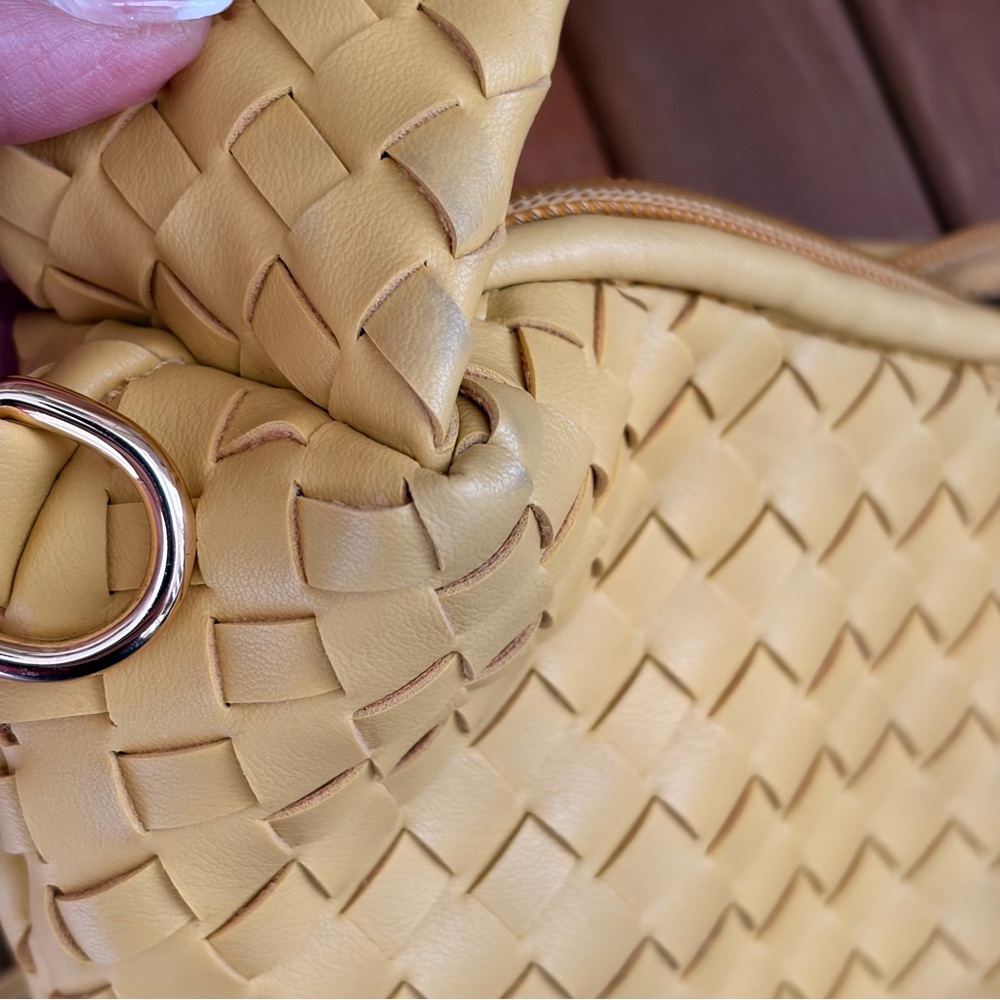 Hobo Woven Shoulder Bag | Slouchy Crossbody Strap in Butter Yellow - Picture 8 of 9